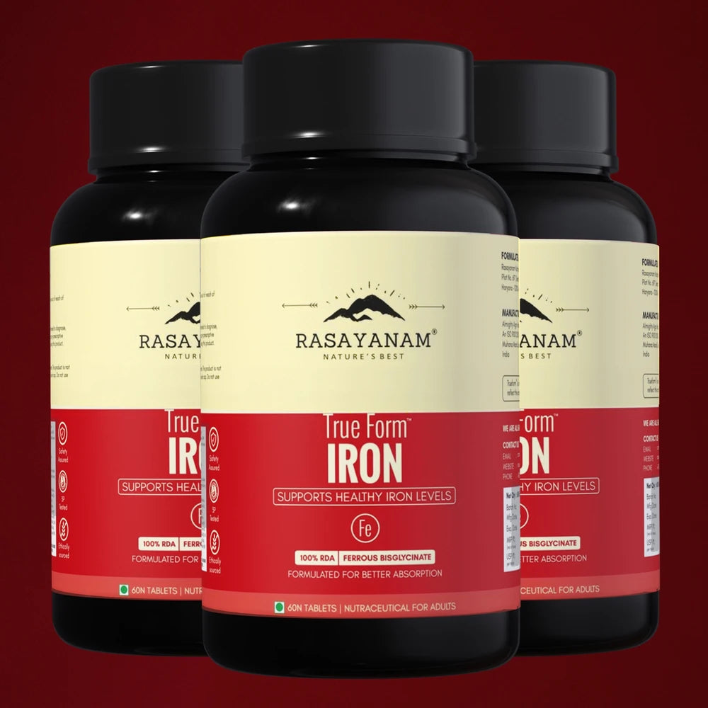 Three bottles of Rasayanam True Form Iron supplement