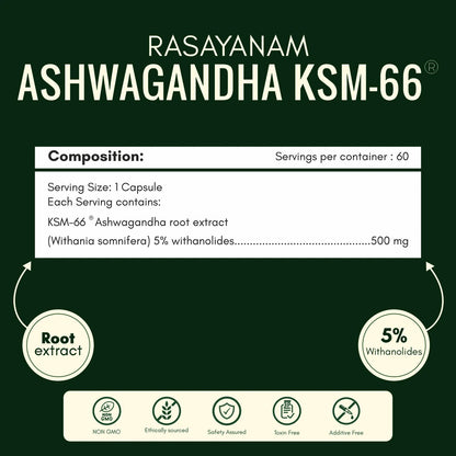 Rasayanam Ashwagandha KSM-66 supplement label 