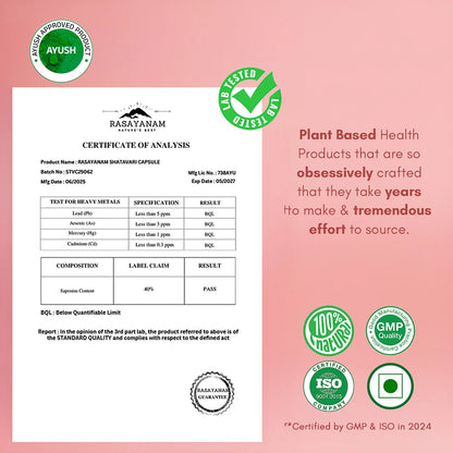 rasayanam shatavari certificate of analysis