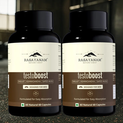 Two bottles of Rasayanam testoboost supplement
