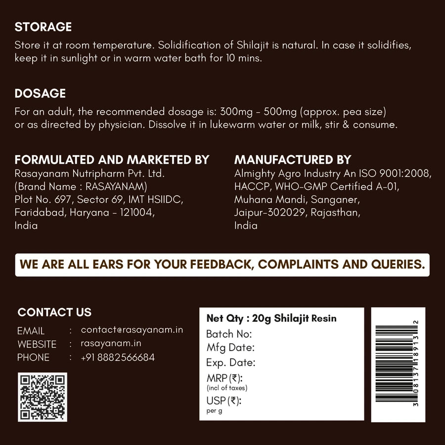 Rasayanam Shilajit back label