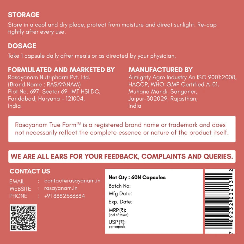 shatavari product back label