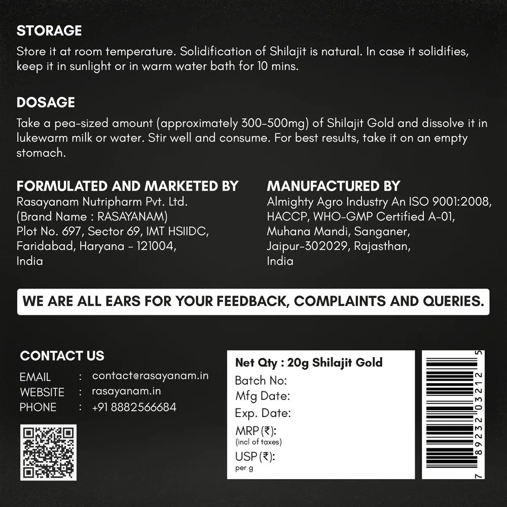 Back label of a Shilajit gold