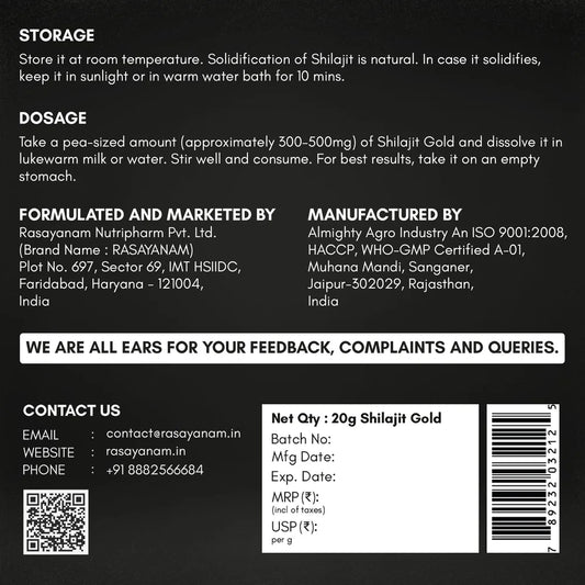 Back label of a Shilajit gold