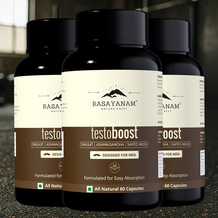 Three bottles of Rasayanam testoboost supplement