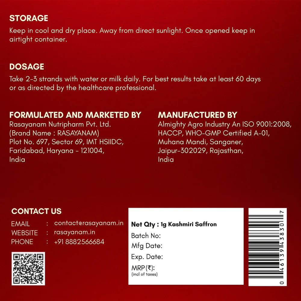 Original Kashmiri Saffron/Kesar (1g)