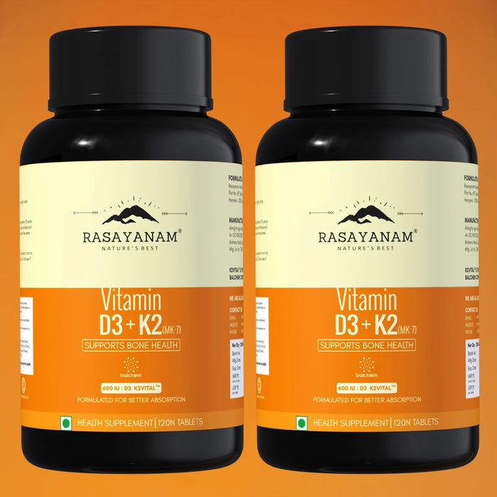 Two bottles of Rasayanam Vitamin D3 + K2 