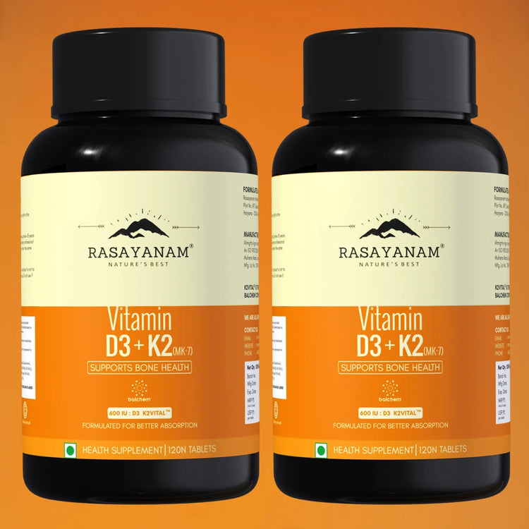 Two bottles of Rasayanam Vitamin D3 + K2 