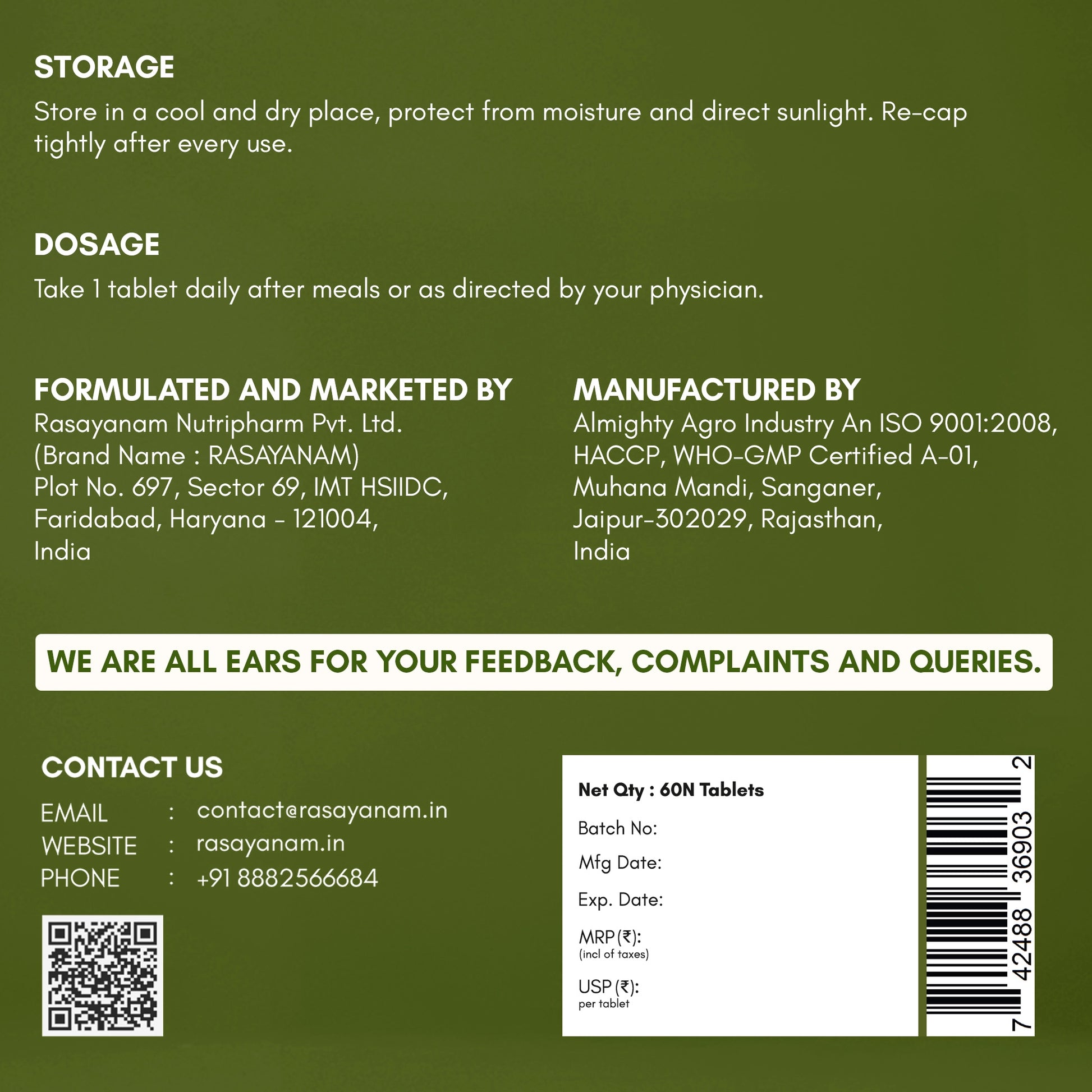 Back label of a pharmaceutical product of gokhru
