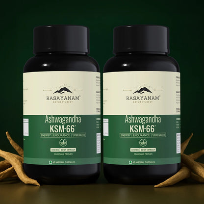Two bottles of Rasayanam Ashwagandha KSM-66 pack of 2