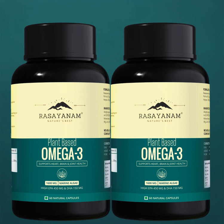 Two bottles of Rasyanam Plant Based Omega-3