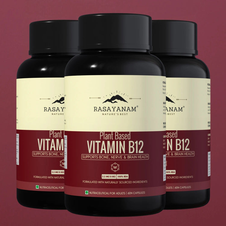 Three bottles of Rasayanam Plant Based Vitamin B12