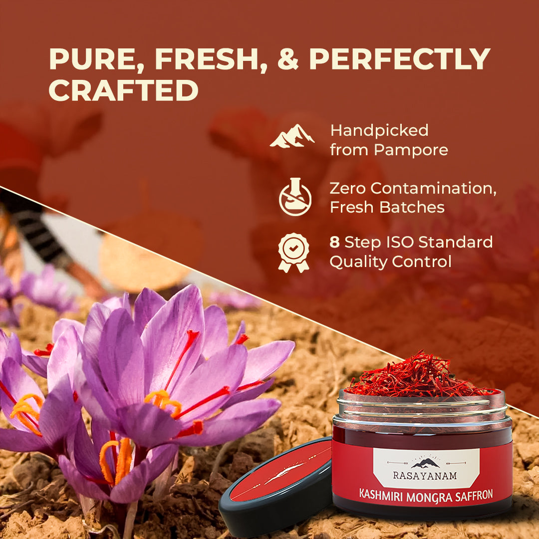 Mongra Saffron with saffron flowers