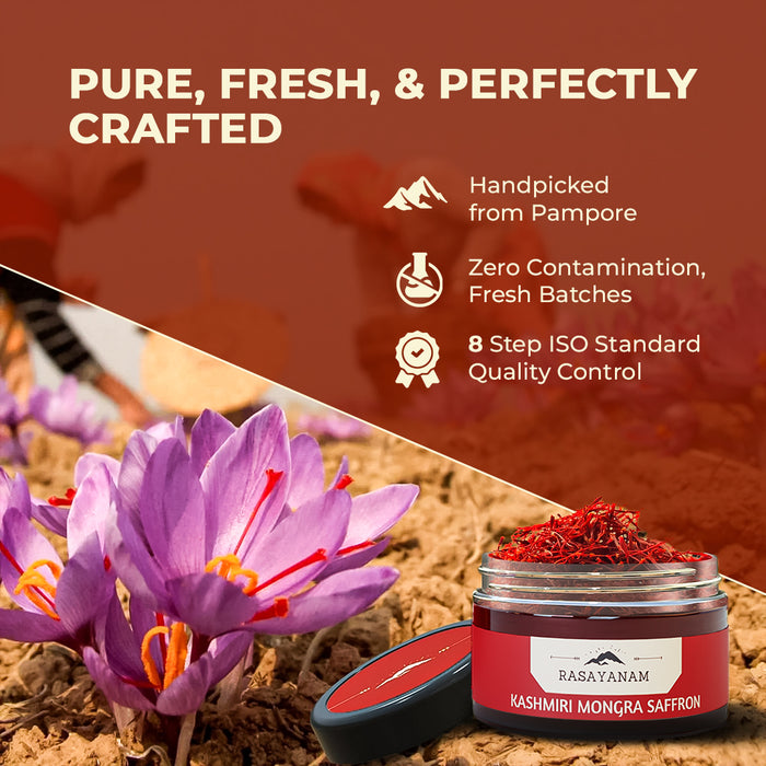 Mongra Saffron with saffron flowers