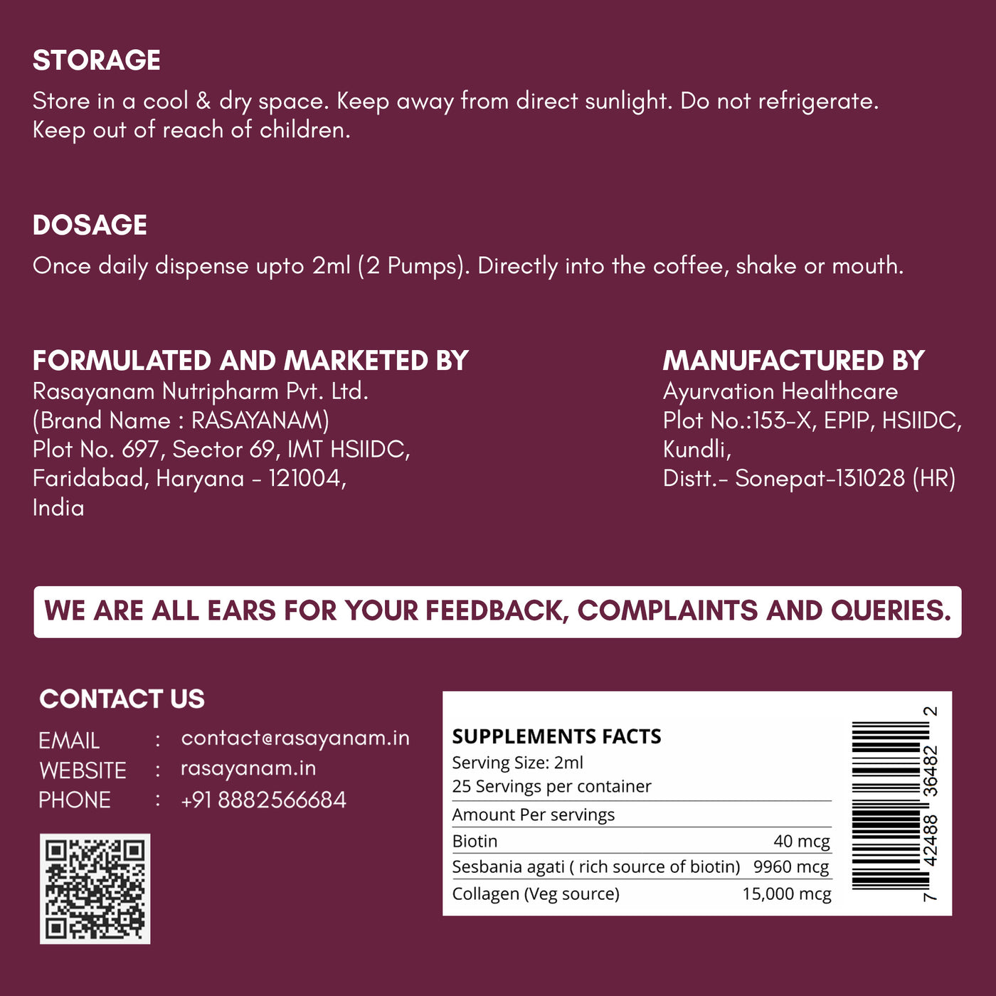 Liquid Biotin with Collagen 25000mcg
