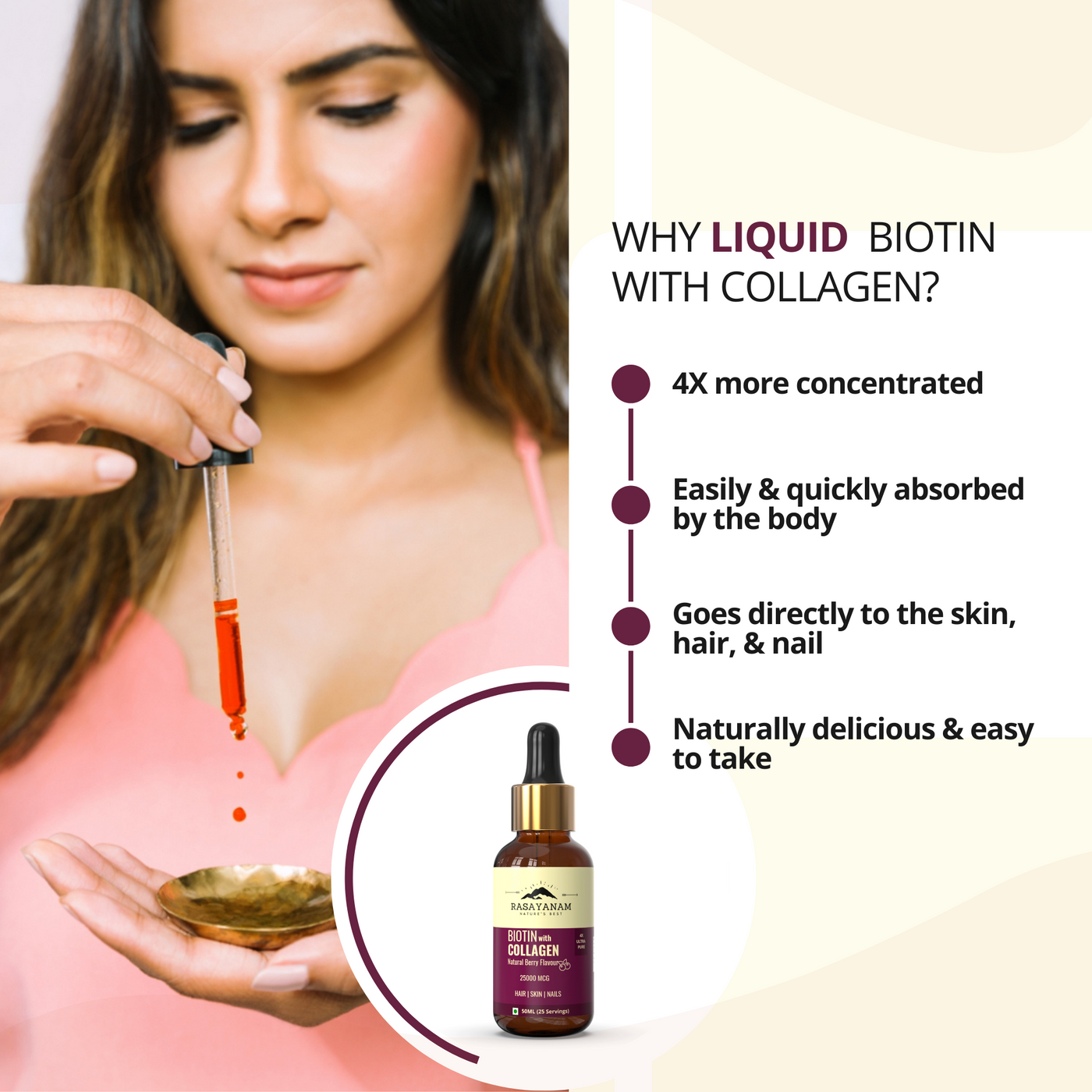 Liquid Biotin with Collagen, Rasayanam Liquid biotin, biotin and collagen, Collagen supplement