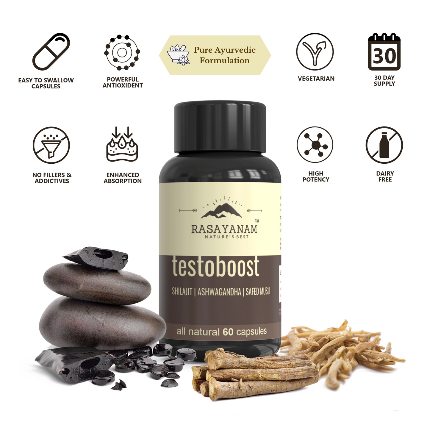 Testoboost - Shilajit, Ashwagandha, Safed Musli