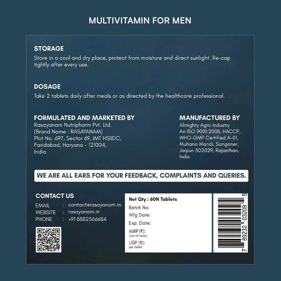 Multivitamin for men label 
