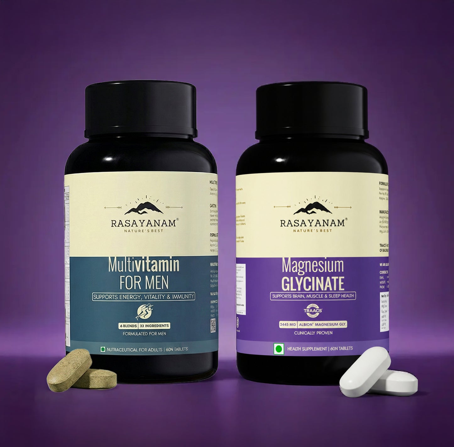 Magnesium Glycinate & Multivitamin for Men Combo for Daily Nutrition & Recovery