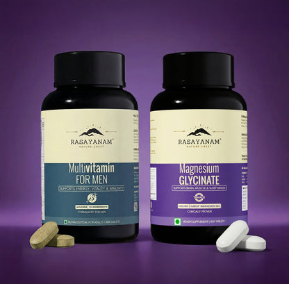 Magnesium Glycinate & Multivitamin for Men Combo for Daily Nutrition & Recovery