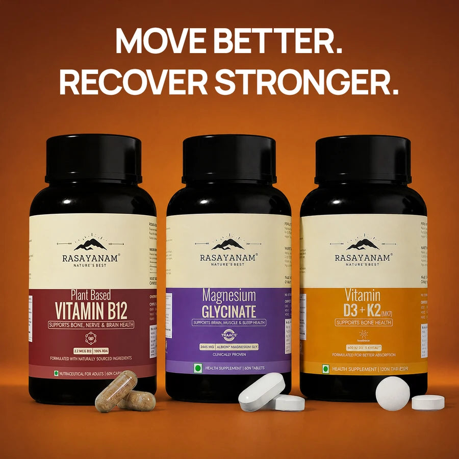 Magnesium Glycinate + Vitamin D3K2 + Plant Based Vitamin B12 Combo
