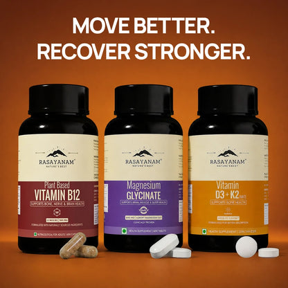 Magnesium Glycinate + Vitamin D3K2 + Plant Based Vitamin B12 Combo