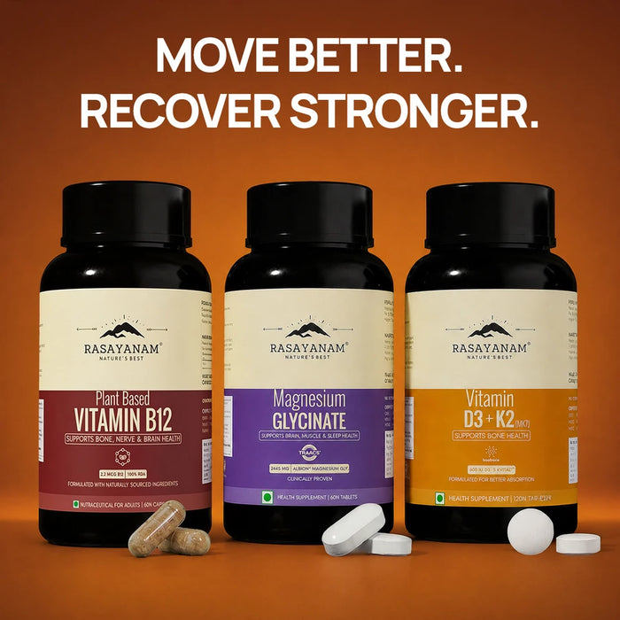 Magnesium Glycinate + Vitamin D3K2 + Plant Based Vitamin B12 Combo