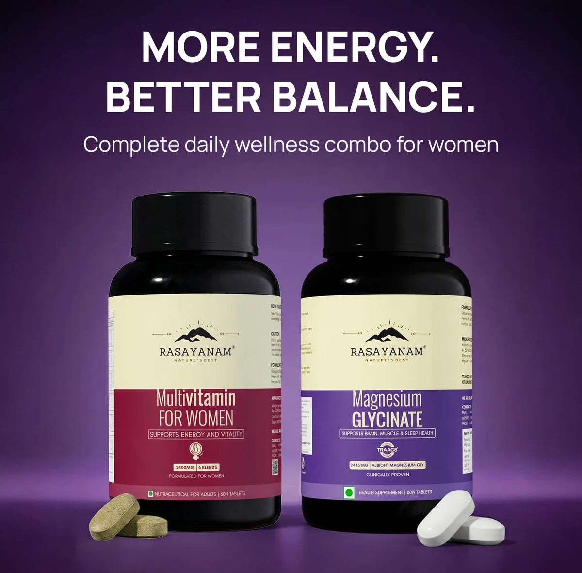 Magnesium Glycinate and Multivitamin for Women Combo for Daily Nutrition & Recovery