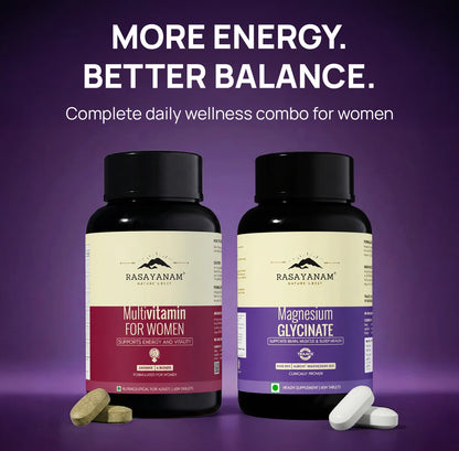 Magnesium Glycinate and Multivitamin for Women Combo for Daily Nutrition & Recovery