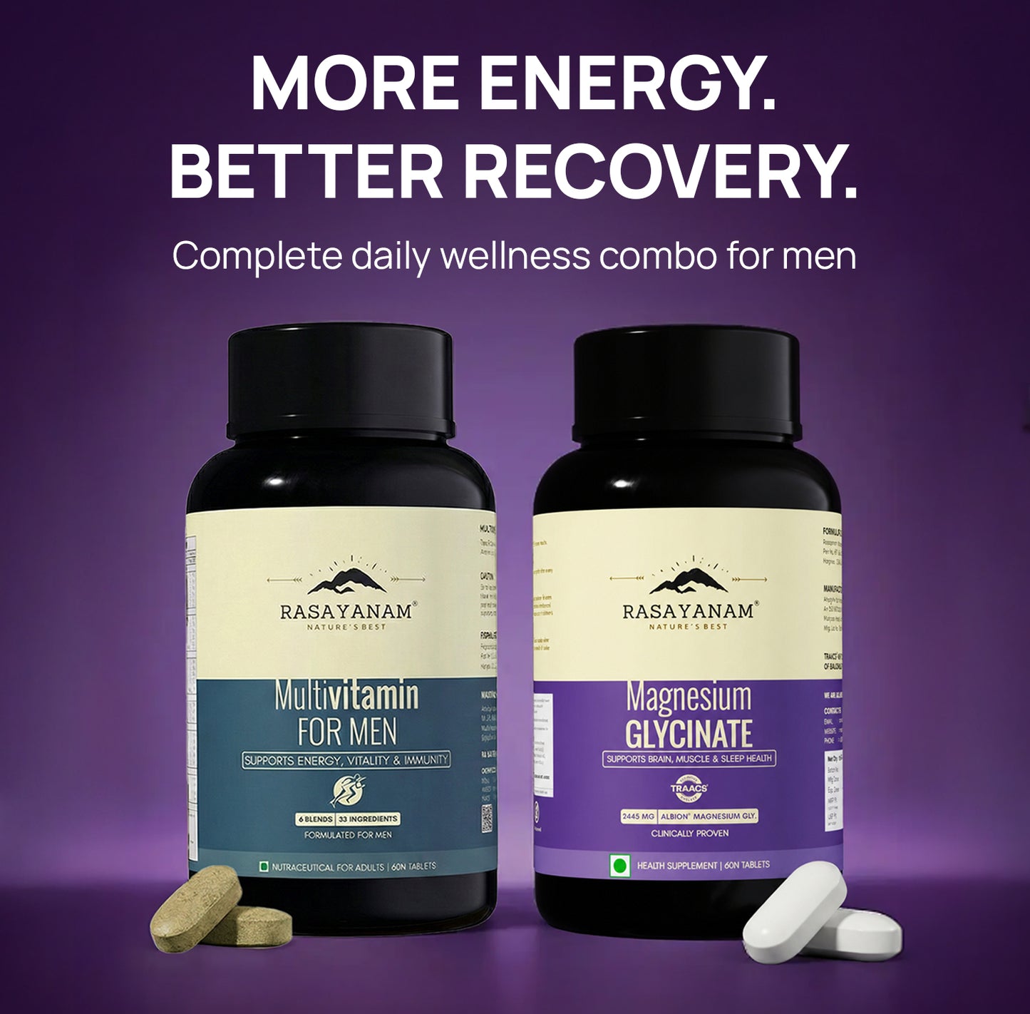 Magnesium Glycinate & Multivitamin for Men Combo for Daily Nutrition & Recovery