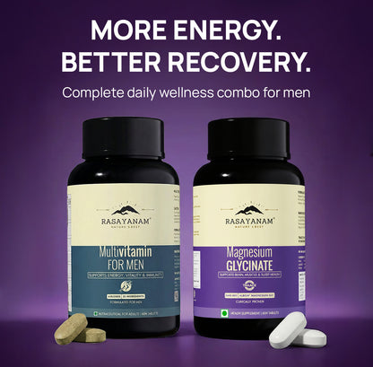 Magnesium Glycinate & Multivitamin for Men Combo for Daily Nutrition & Recovery