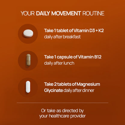 Magnesium Glycinate + Vitamin D3K2 + Plant Based Vitamin B12 Combo