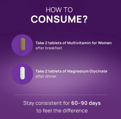 Magnesium Glycinate and Multivitamin for Women Combo for Daily Nutrition & Recovery