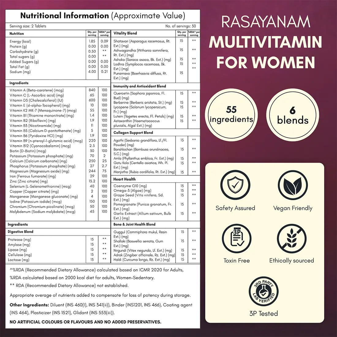 multivitamin for women nutritional information 