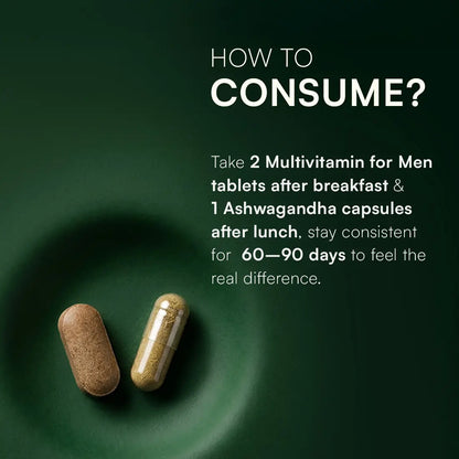 Multivitamin for Men and Ashwagandha KSM-66 Combo for 360° Wellness & Stress Support