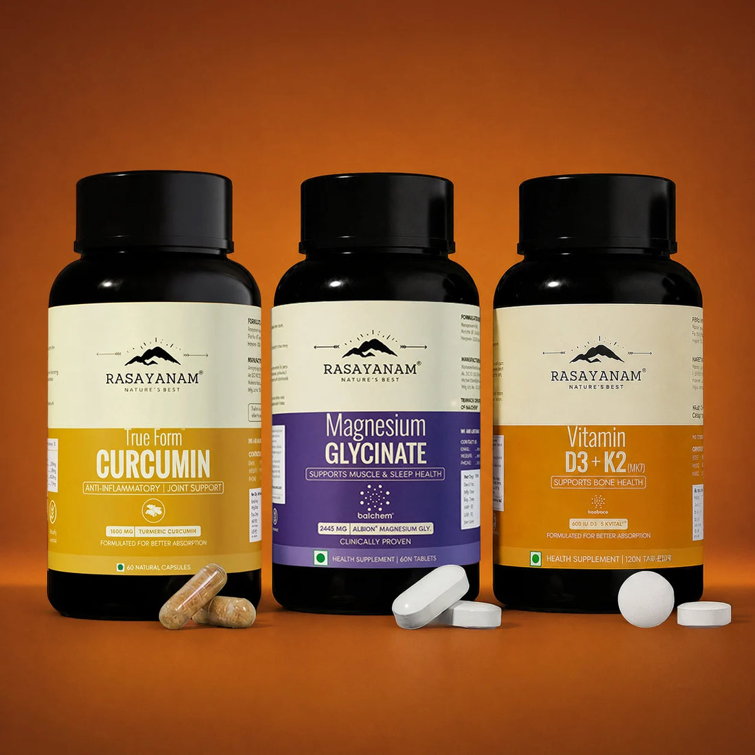 Vitamin D3+ Magnesium Glycinate + Curcumin  Combo For Joint Support