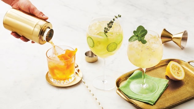 Glass of chamomile lemon & gin cocktail 